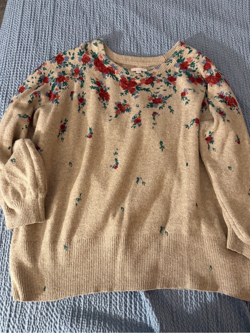 3X LAUREN CONRAD KOHLS Beige Floral Crewneck Women’s Sweater